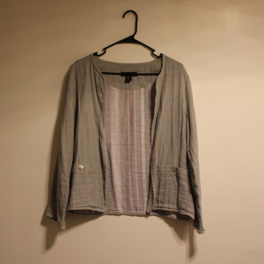 Tahari Sage Green Linen Cotton Open Blazer